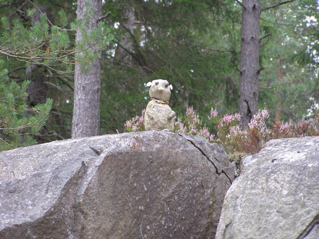 Am nächsten Tag geht es entlang des Tiveden-Nationalparks, wo hin und wieder diese Figuren auf den Steinen saßen