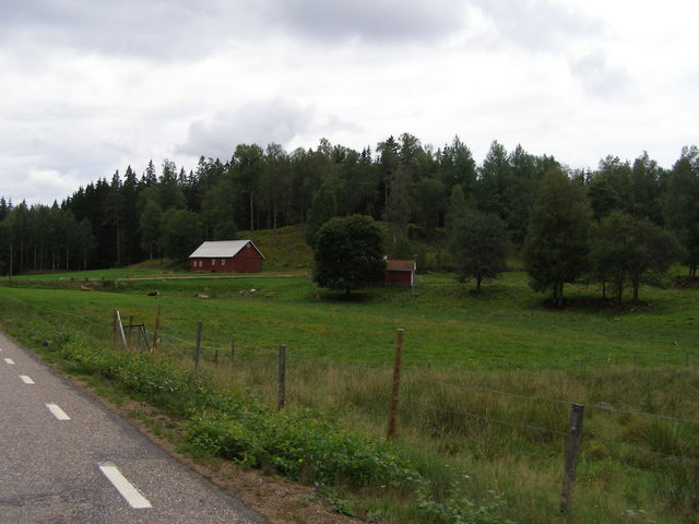 Auch gen Süden rauscht die Landschaft mit ihren grünen Wiesen und den roten Holzhäusern vorbei.