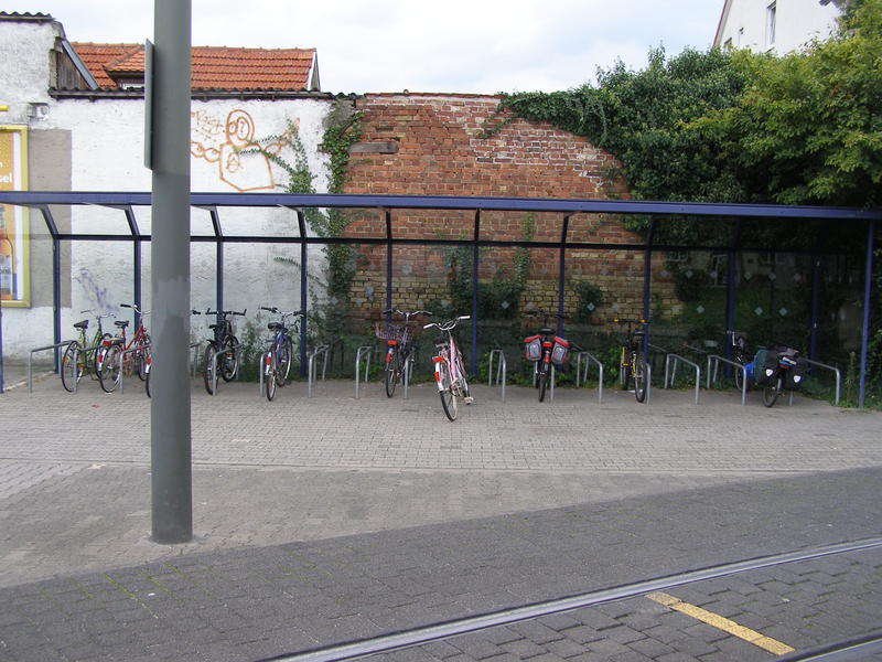 A bicycle parking near the tram station in Griesheim