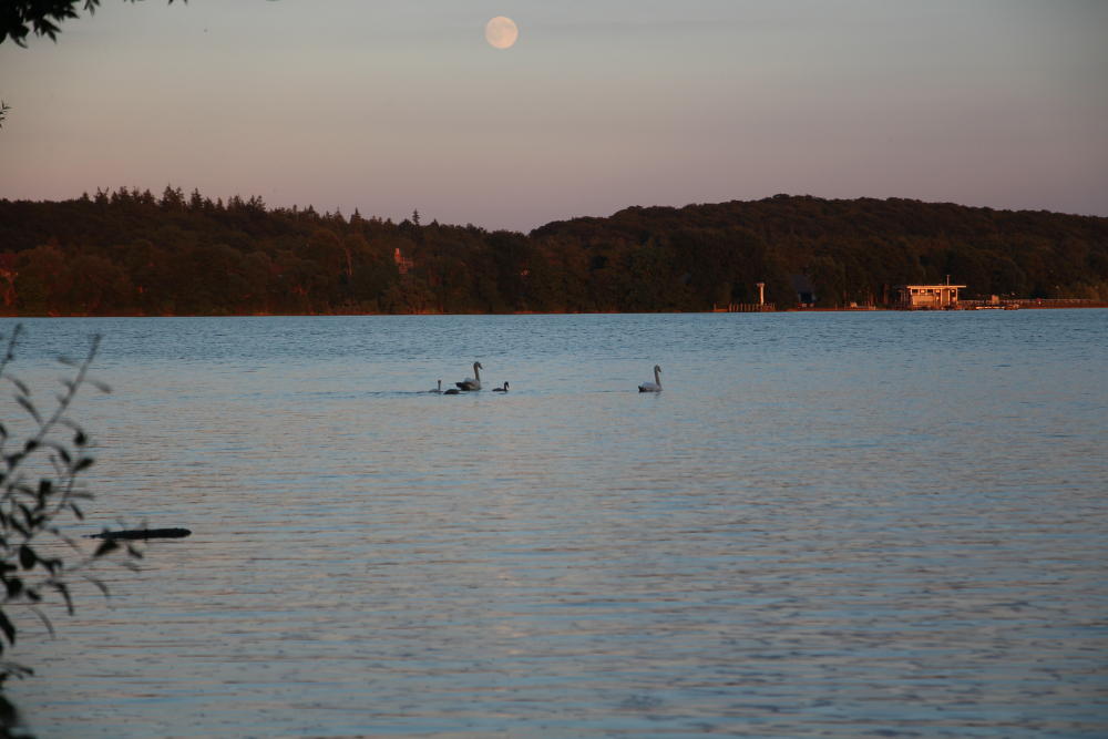 Mond überm See begleitet unseren Rückweg zu Fuß.
